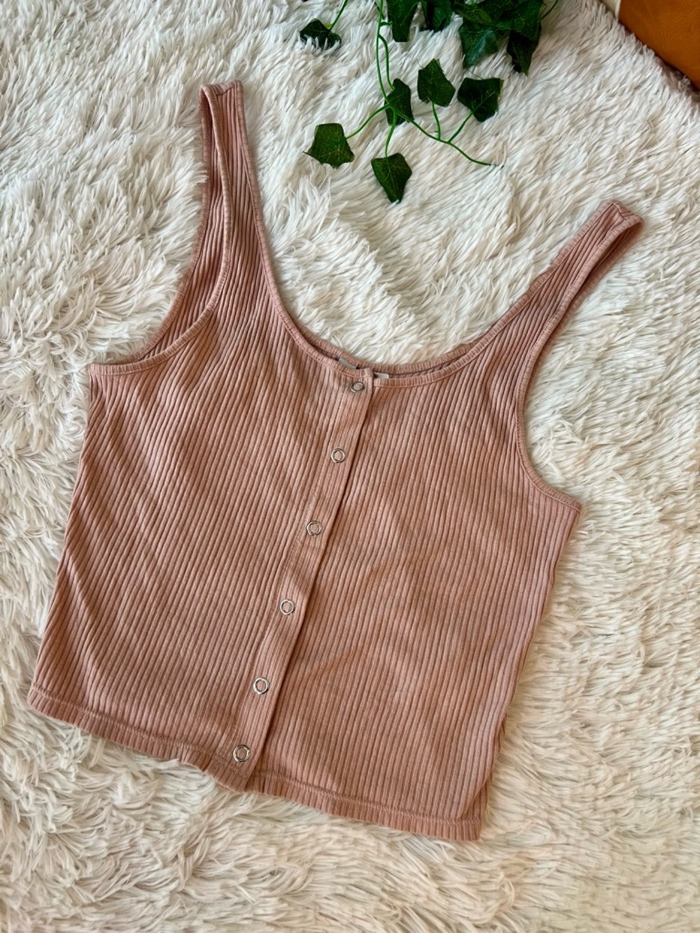 H&M Ribbed Button-Front Tank in Dusty Rose